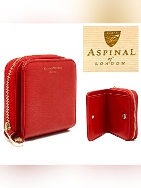 Aspinal Of London Small Pebbeled Leather Zip Around Wallet in Cardinal Red